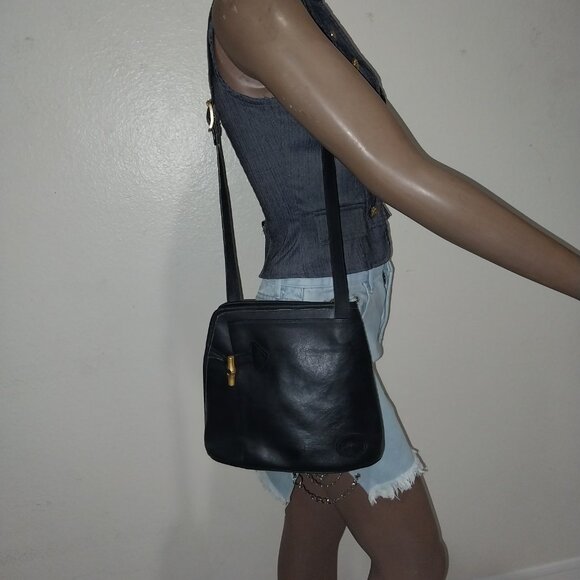 Longchamp Black Roseau Golden Bamboo Toggle Leather Crossbody/Shoulder Bag - Picture 1 of 16